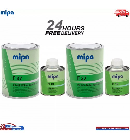 2x MIPA 2K HS Wet-on-Wet Filler Primer F37 Light Grey + H10 Hardener 1.25L Kit